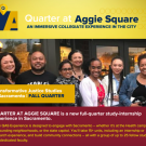Fall flyer for Quarter @ Aggie Square Classes with an image of smiling faces in the middle panel.